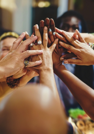 All hands in together