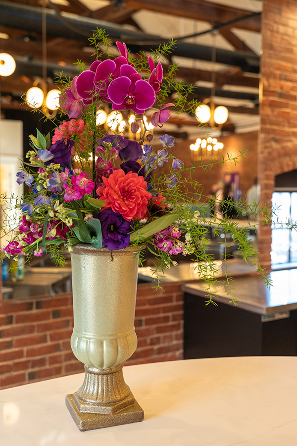 Beautiful floral arrangement on the bar at The Hawthorn