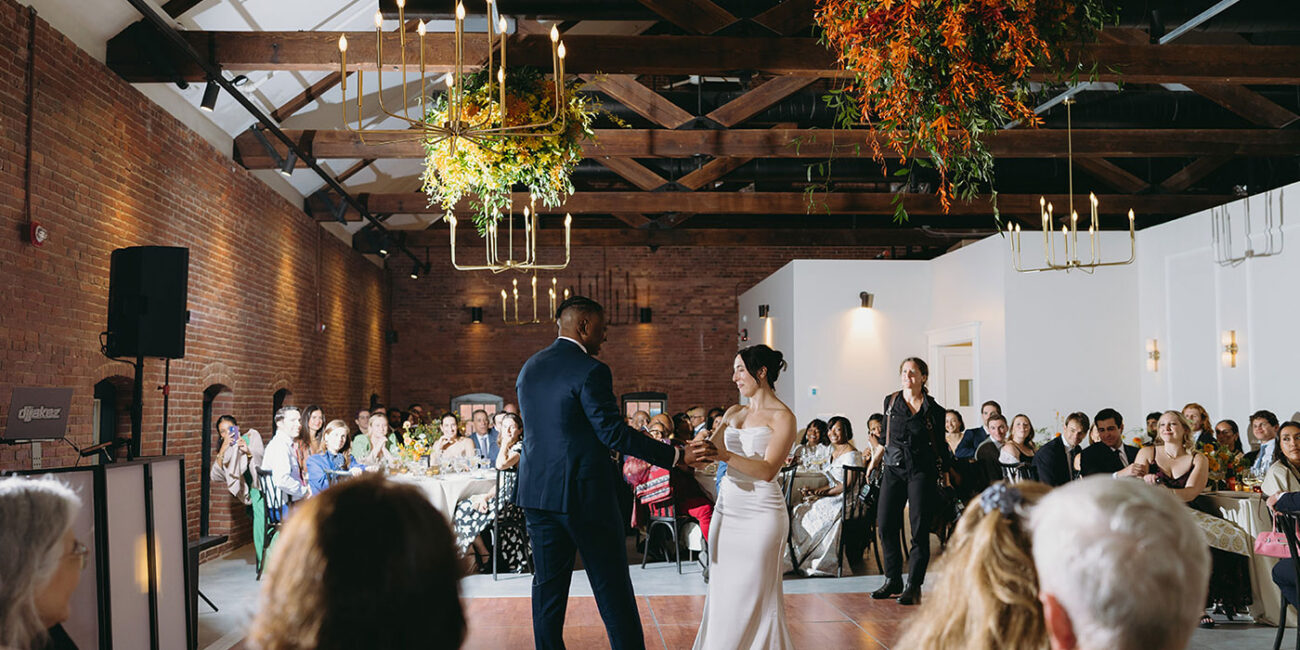 Bride and groom dancing first dance