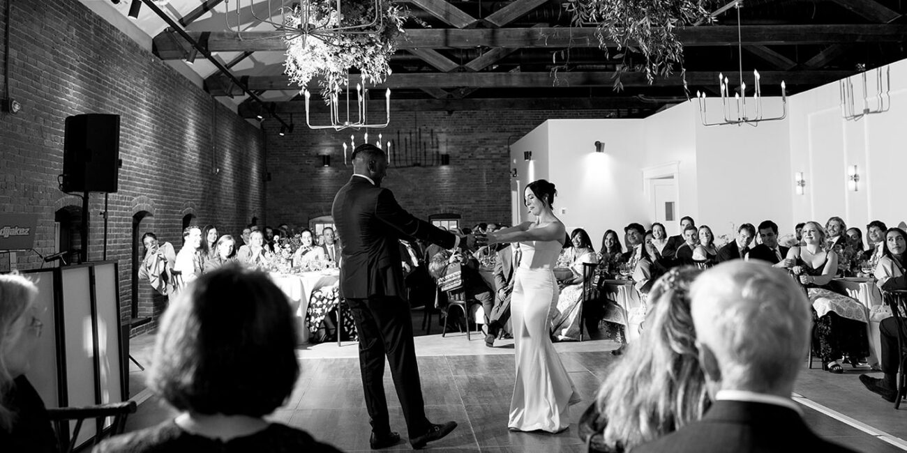 Bride and groom dancing first dance