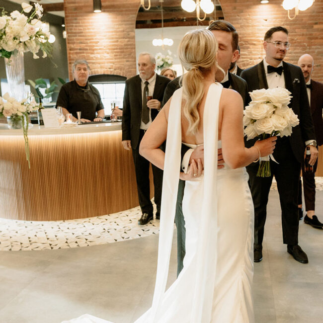 Bride and groom sharing a kiss