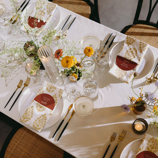 Elegant table setting overhead view