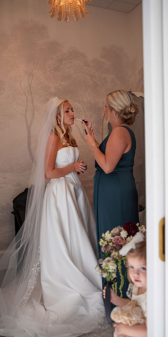 Bride prepping with family