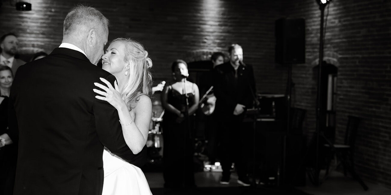 Bride and groom dancing