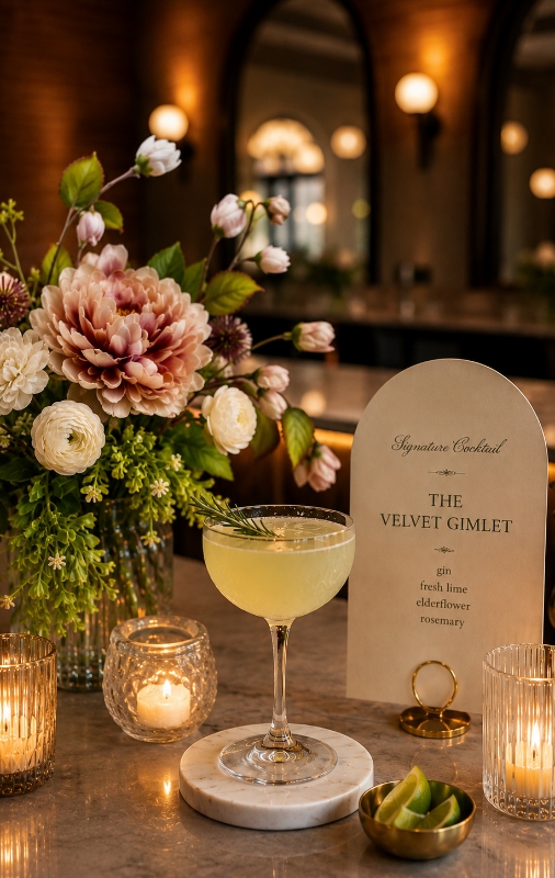 Signature drink styled with flowers