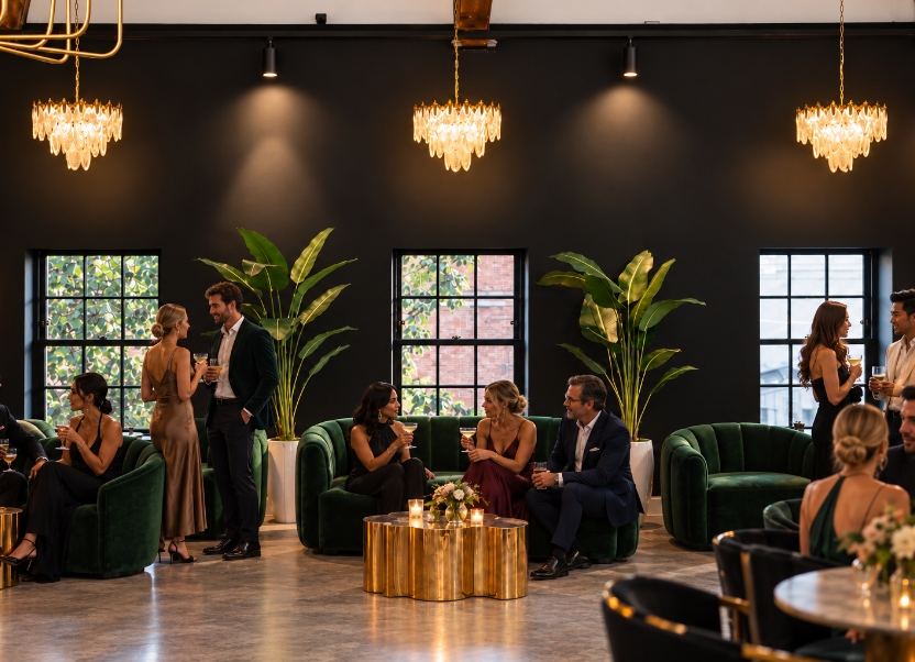 People sitting in velvet lounge