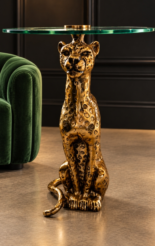 Table decor gold and glass cheetah